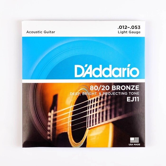 Струны для акустической гитары Light 12-53 DAddario EJ11 BRONZE 80/20, бронза от компании Интернет-магазин "Flap" - фото 1