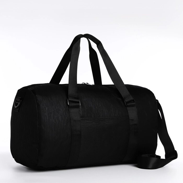 Сумка дорожная на молнии, наружный карман, держатель для чемодана, длинный ремень, цвет чёрный от компании Интернет-магазин "Flap" - фото 1