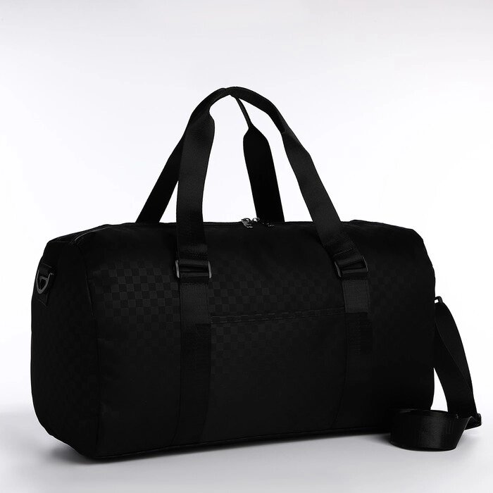 Сумка дорожная на молнии, наружный карман, держатель для чемодана, длинный ремень, цвет чёрный от компании Интернет-магазин "Flap" - фото 1