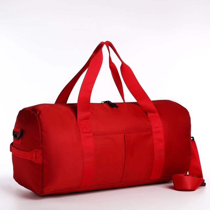 Сумка дорожная на молнии, наружный карман, держатель для чемодана, длинный ремень, цвет красный от компании Интернет-магазин "Flap" - фото 1
