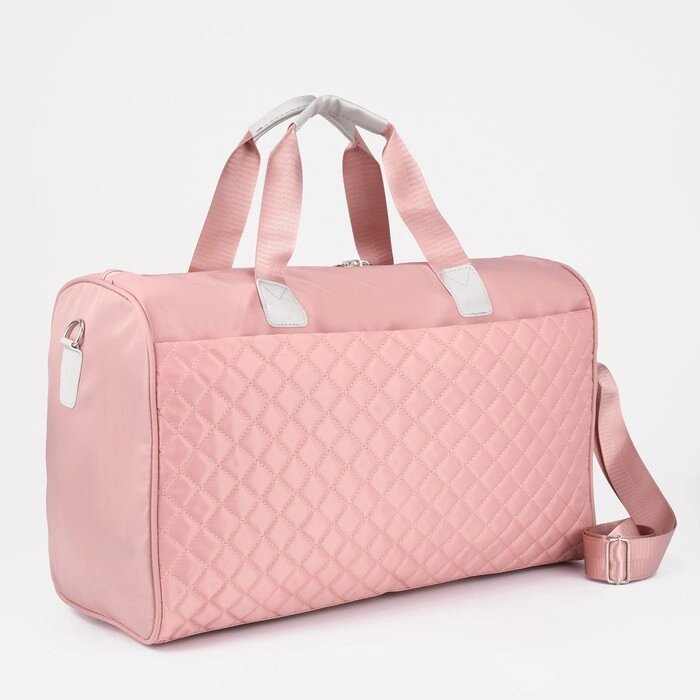 Сумка дорожная на молнии, наружный карман, длинный ремень, держатель для чемодана, цвет розовый от компании Интернет-магазин "Flap" - фото 1