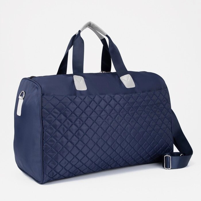 Сумка дорожная на молнии, наружный карман, длинный ремень, держатель для чемодана, цвет синий от компании Интернет-магазин "Flap" - фото 1