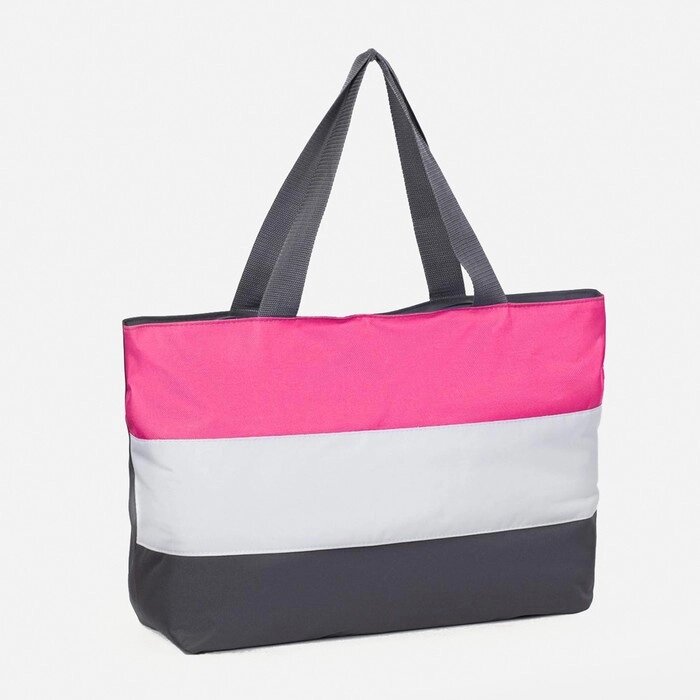 Сумка пляжная на молнии, цвет серый/белый/розовый от компании Интернет-магазин "Flap" - фото 1