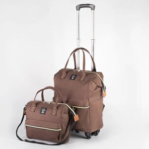 Сумка-рюкзак 2 в 1 на колёсах 18'отдел на молнии, наружный карман, цвет коричневый