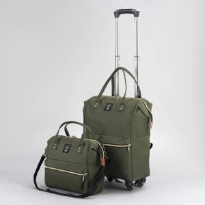 Сумка-рюкзак 2 в 1 на колёсах 18'отдел на молнии, наружный карман, цвет зелёный