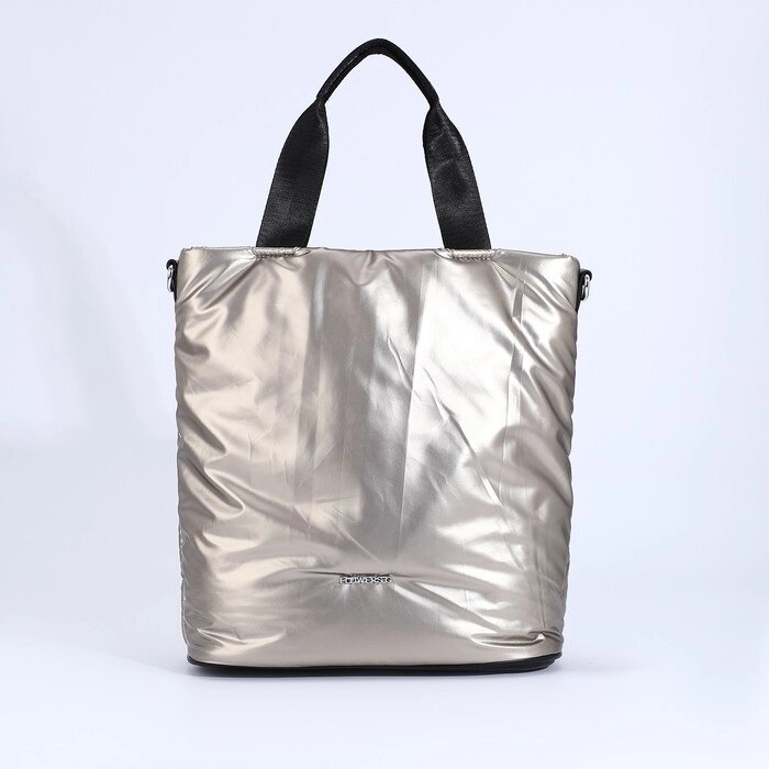 Сумка-тоут на молнии, наружный карман, длинный ремень, цвет бронзовый от компании Интернет-магазин "Flap" - фото 1