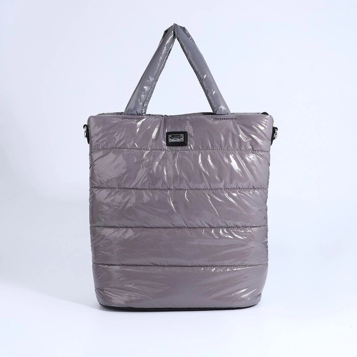 Сумка-тоут на молнии, наружный карман, длинный ремень, цвет серый от компании Интернет-магазин "Flap" - фото 1