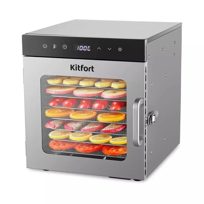 Сушилка для овощей и фруктов Kitfort КТ-1950, 500 Вт, 8 ярусов, серебристая от компании Интернет-магазин "Flap" - фото 1