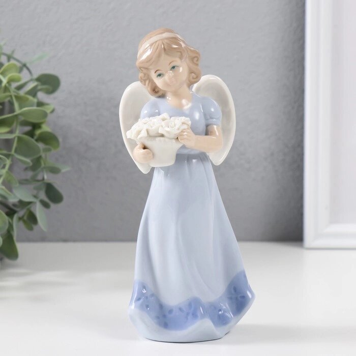Сувенир керамика 'Ангел рассматривающий цветы' 18х7,5х6 см от компании Интернет-магазин "Flap" - фото 1