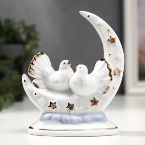 Сувенир керамика 'Белые голуби с месяцем' с золотом, стразы 12 см