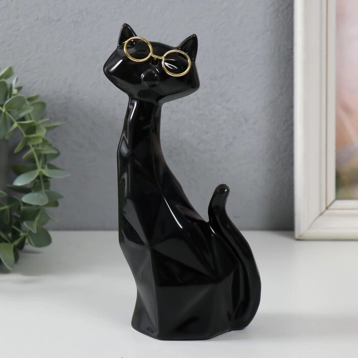 Сувенир керамика 'Чёрный кот в очках, сидит' грани 19,5х5,5х8,5 см от компании Интернет-магазин "Flap" - фото 1