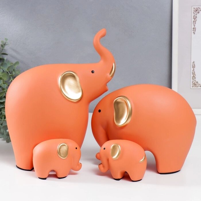 Сувенир керамика 'Четыре слона' оранж набор 4 шт 7,5х9,5 17х21 27х22,5 см от компании Интернет-магазин "Flap" - фото 1