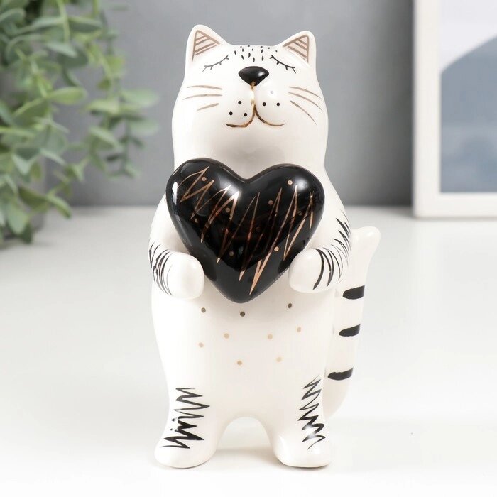 Сувенир керамика 'Котик с сердечком' бело-чёрный с золотом 15х8,2х7,8 см   6436041 от компании Интернет-магазин "Flap" - фото 1