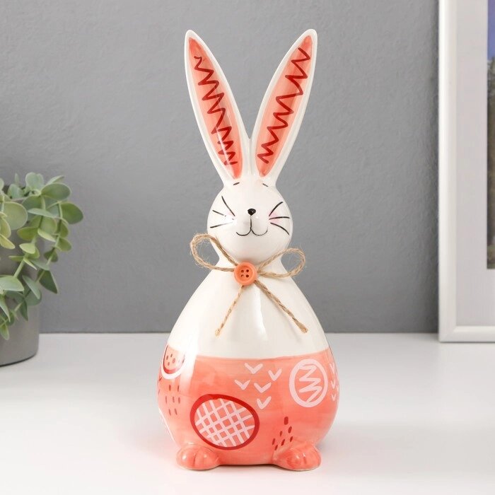 Сувенир керамика 'Кролик сонный с бантиком' бело-персиковый 11,8х10,5х24,2 см от компании Интернет-магазин "Flap" - фото 1