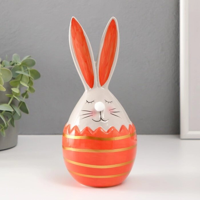 Сувенир керамика 'Кролик в яйце с полосками' серо-оранжевый 9,2х9х20,5 см от компании Интернет-магазин "Flap" - фото 1