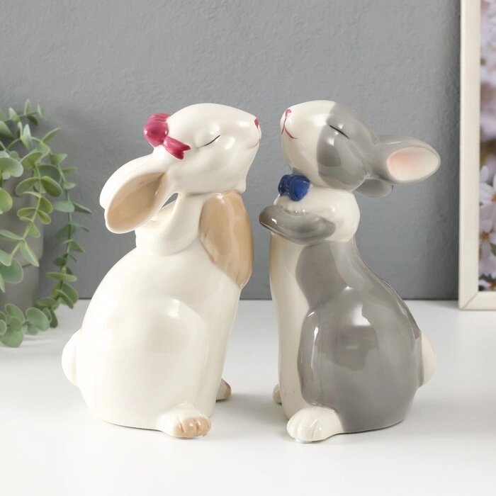 Сувенир керамика 'Кролики милашки' белые МИКС 20х10х10,5 см (комплект из 2 шт.) от компании Интернет-магазин "Flap" - фото 1