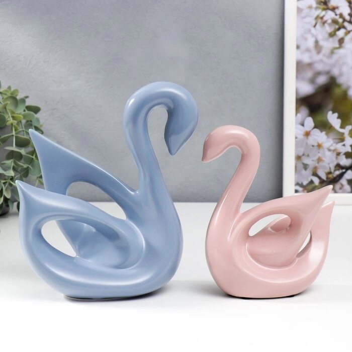 Сувенир керамика 'Лебеди голубой и розовый' матовый набор 2 шт 14х6х15 15х20х20 см от компании Интернет-магазин "Flap" - фото 1