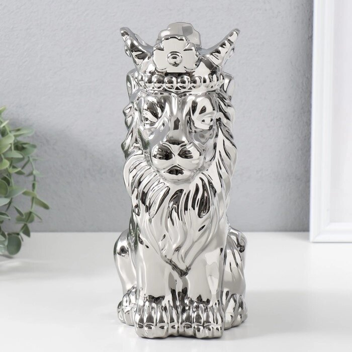 Сувенир керамика 'Лев в короне' серебро 17х12х26 см от компании Интернет-магазин "Flap" - фото 1