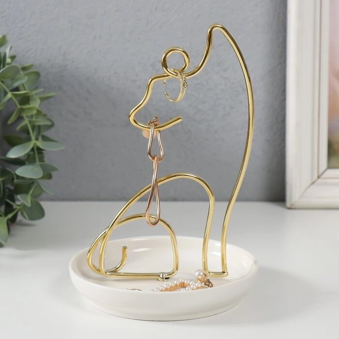 Сувенир керамика, металл подставка 'Котик' белый с золотом 12х12х17 см от компании Интернет-магазин "Flap" - фото 1
