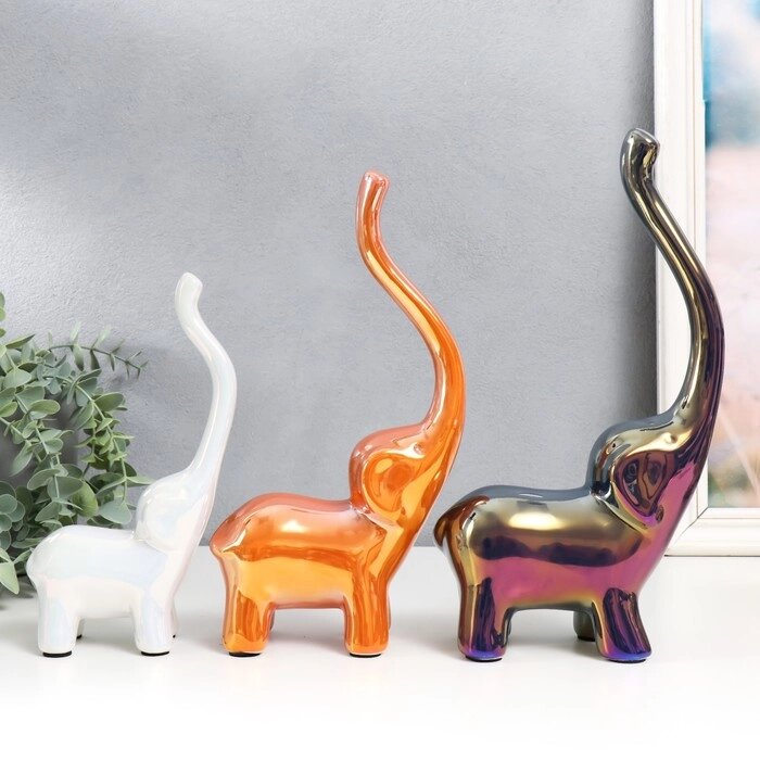 Сувенир керамика 'Семейство слонов' перламутр набор 3 шт h17 22 28 см от компании Интернет-магазин "Flap" - фото 1