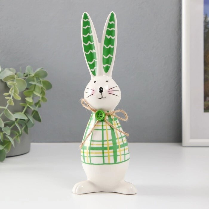 Сувенир керамика 'Зайчонок, рубашка в клеточку' зелёный 7,8х6,3х22,2 см от компании Интернет-магазин "Flap" - фото 1