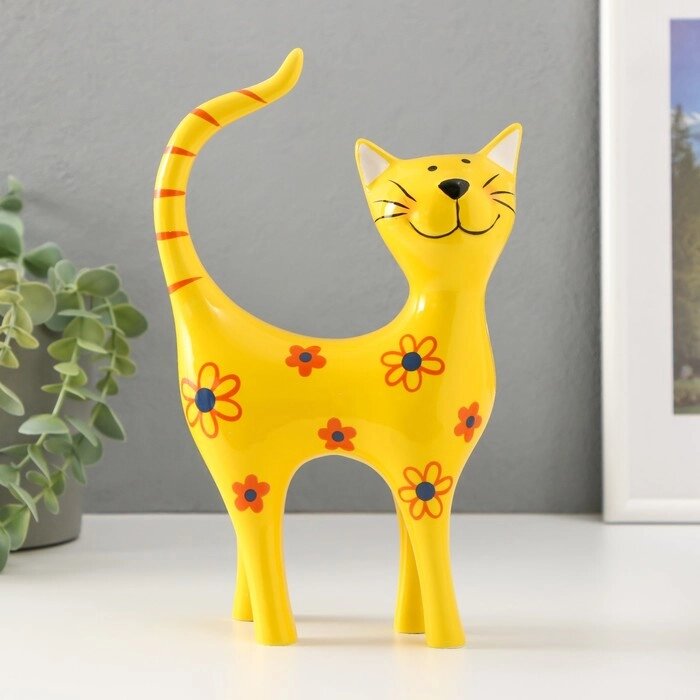 Сувенир керамика 'Жёлтый кот в цветочках' 14,5х6,5х23,5 см от компании Интернет-магазин "Flap" - фото 1