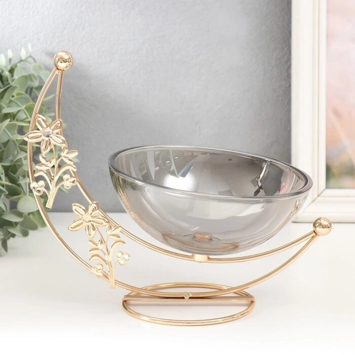 Сувенир металл, стекло подставка 'Чаша на цветочном месяце' d-15 см золото 21,5х10х2 см от компании Интернет-магазин "Flap" - фото 1