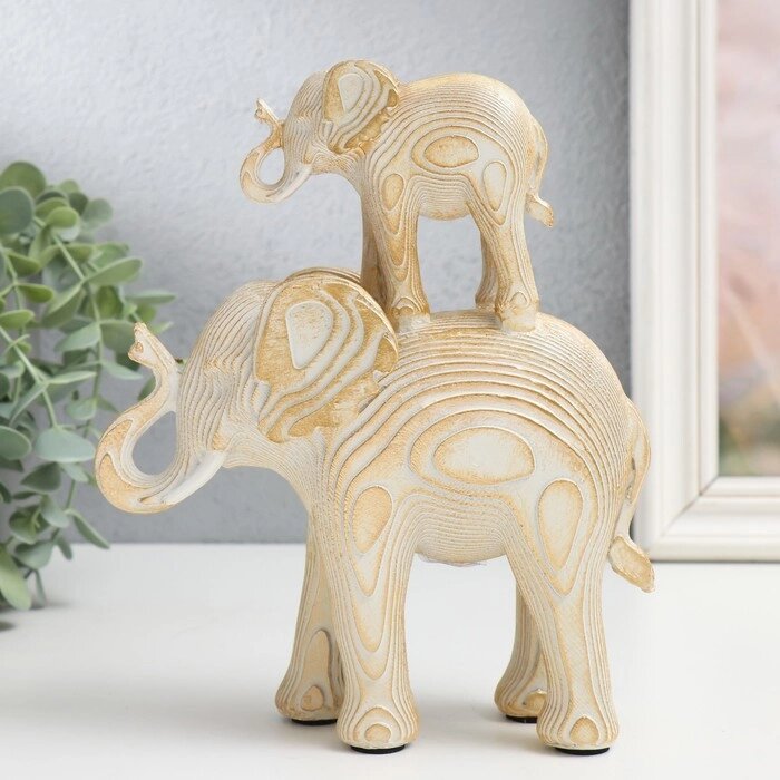Сувенир полистоун 'Белый слон со слонёнком на спине, с золотом - слои' 16х7х19,5 см от компании Интернет-магазин "Flap" - фото 1