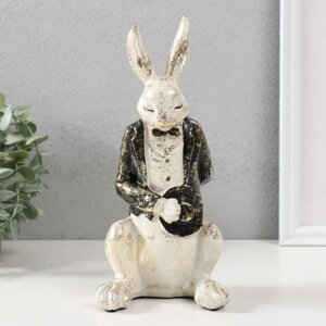 Сувенир полистоун 'Белый заяц в смокинге с цилиндром' 11х11х24 см
