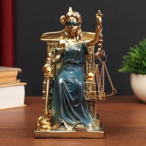 Сувенир полистоун 'Богиня Фемида на троне' золотистый с синим 19х10х9 см