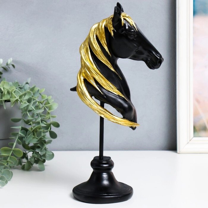 Сувенир полистоун бюст 'Голова коня' чёрный с золотом 10х11х31,5 см от компании Интернет-магазин "Flap" - фото 1