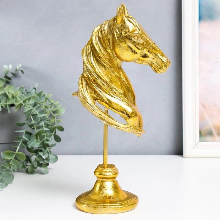 Сувенир полистоун бюст 'Голова коня' золотой 10х11х31,5 см от компании Интернет-магазин "Flap" - фото 1