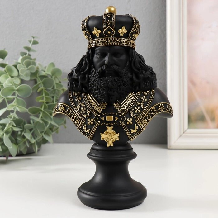 Сувенир полистоун 'Бюст. Король' чёрный с золотом 9х14х22,5 см от компании Интернет-магазин "Flap" - фото 1
