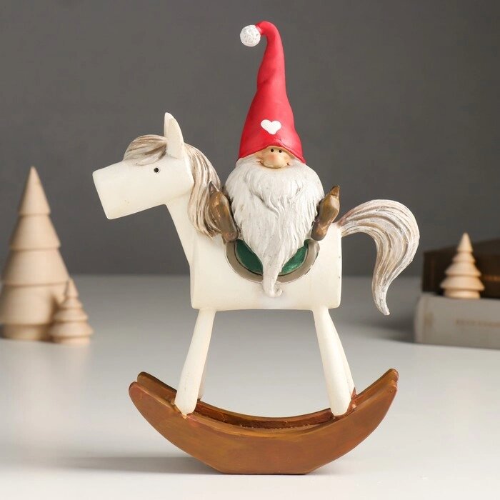 Сувенир полистоун 'Дедуля верхом на лошадке-качалке в колпаке с сердцем' 5х17х23 см от компании Интернет-магазин "Flap" - фото 1