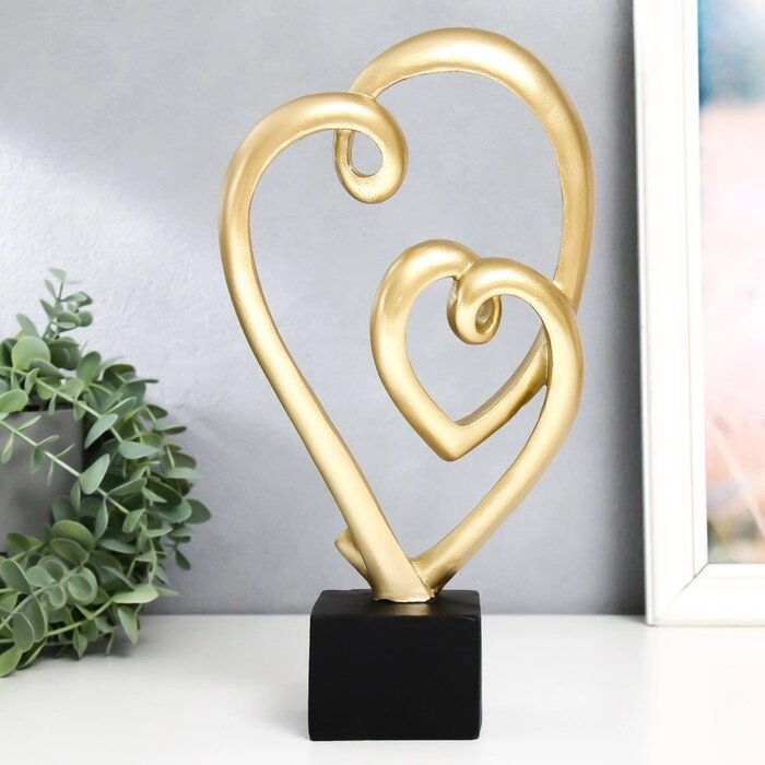 Сувенир полистоун 'Двойное золотое сердце' на чёрной подставке 15,5х7х29 см от компании Интернет-магазин "Flap" - фото 1