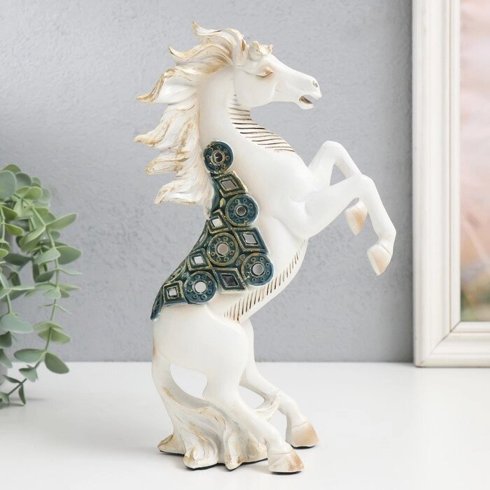 Сувенир полистоун 'Императорский конь, белый с зеркалами  на дыбах' 14,5х7х24,5 см от компании Интернет-магазин "Flap" - фото 1