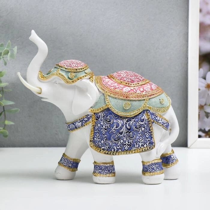 Сувенир полистоун 'Индийский слон в цветной попоне с узорами' 19,5х19,5х7,8 см от компании Интернет-магазин "Flap" - фото 1