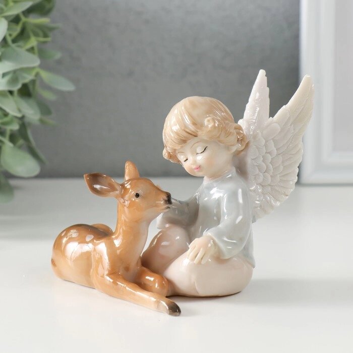 Сувенир полистоун 'Кучерявый ангел с оленёнком' лак 9,5х9,5х10,5 см (комплект из 2 шт.) от компании Интернет-магазин "Flap" - фото 1