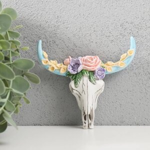 Сувенир полистоун настенный декор 'Череп быка с цветами' 2,4х11х12 см
