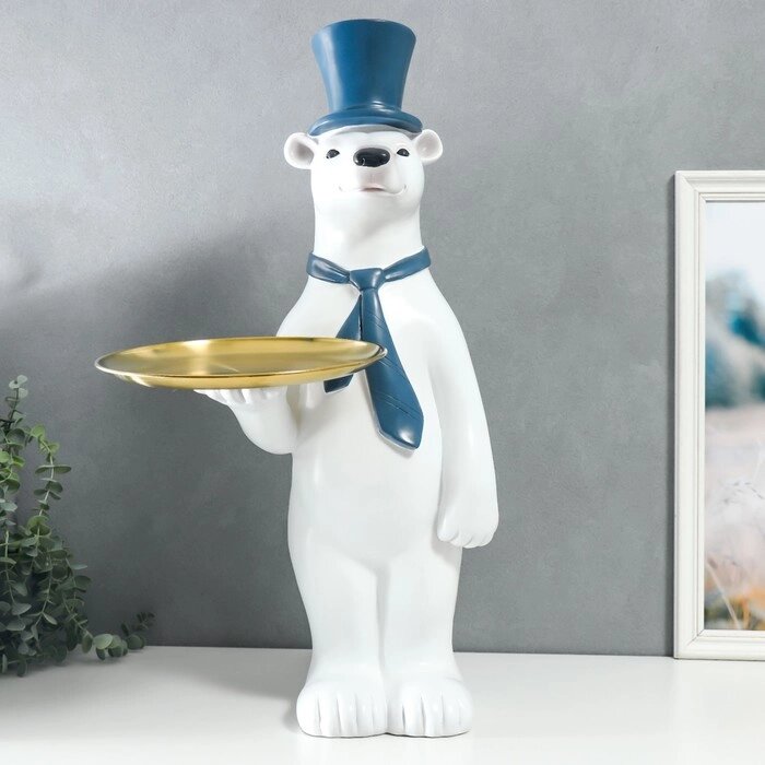 Сувенир полистоун подставка 'Белый медведь в цилиндре и галстуке' d26 см 70х37х40 см от компании Интернет-магазин "Flap" - фото 1