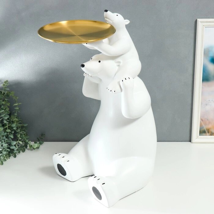 Сувенир полистоун подставка 'Белый медвежонок на шее у папы' d26 см 70х37х33 см от компании Интернет-магазин "Flap" - фото 1