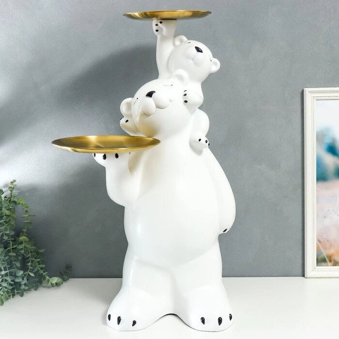 Сувенир полистоун подставка 'Белый мишка с медвежонком на плечах' 76х32х32 см от компании Интернет-магазин "Flap" - фото 1