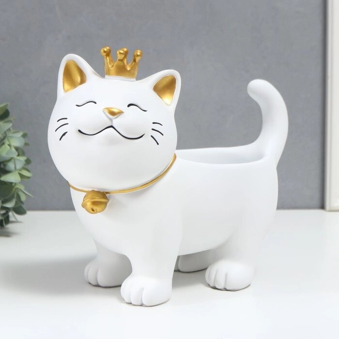 Сувенир полистоун подставка 'Спящий кот в короне' белый 21х12х25 см от компании Интернет-магазин "Flap" - фото 1