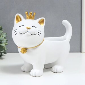 Сувенир полистоун подставка 'Спящий кот в короне' белый 21х12х25 см