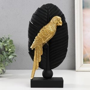 Сувенир полистоун 'Попугай Ара на листе' чёрный с золотом 13,3х5,8х28,2 см