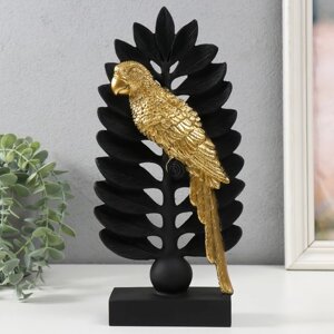 Сувенир полистоун 'Попугай Ара на листе папоротника' чёрный с золотом 13,3х5,3х28,2 см