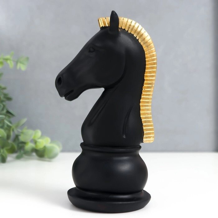 Сувенир полистоун 'Шахматная фигура. Конь' чёрный с золотой гривой 19,5х10х8 см от компании Интернет-магазин "Flap" - фото 1