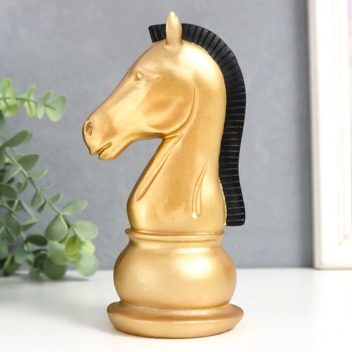 Сувенир полистоун 'Шахматная фигура. Конь' золотой с чёрной гривой 19,5х10х8 см от компании Интернет-магазин "Flap" - фото 1
