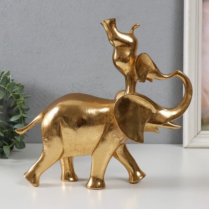 Сувенир полистоун 'Слон со слонёнком на спине - гимнастика' золото 25х9х23,5 см от компании Интернет-магазин "Flap" - фото 1