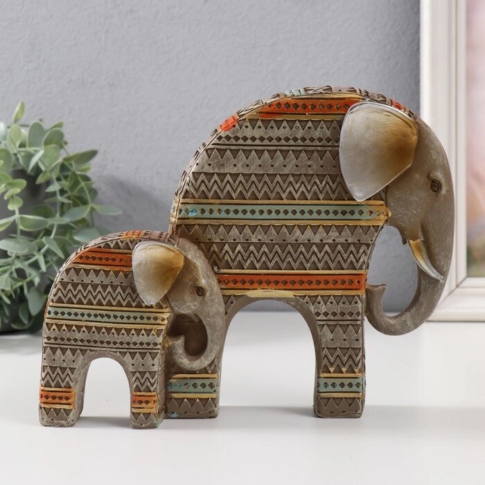 Сувенир полистоун 'Слониха и слонёнок. Африканские узоры' мокко 24х6х18 см от компании Интернет-магазин "Flap" - фото 1